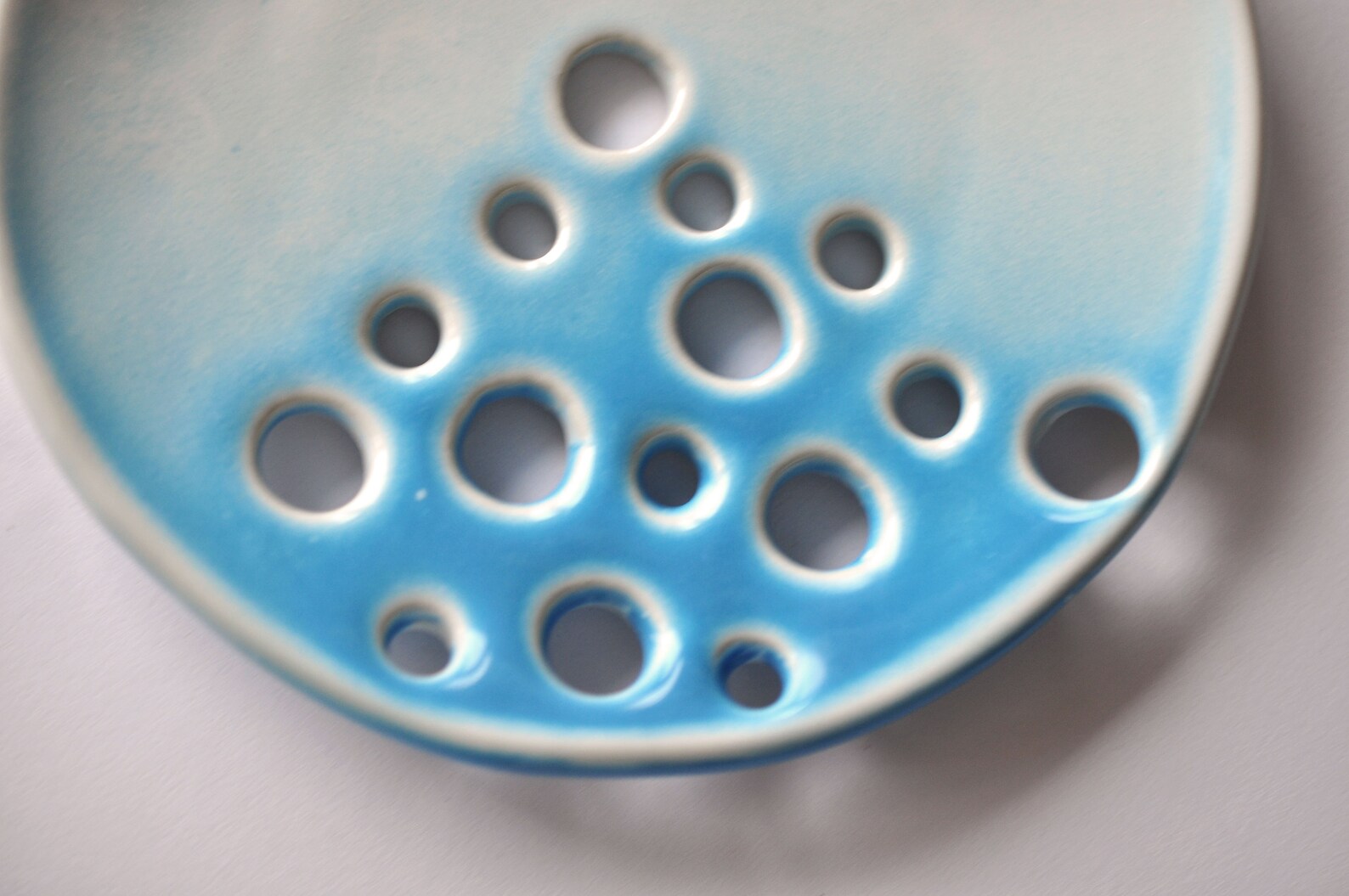 Blue Ceramic soap dish with round holes for crafted soaps Etsy