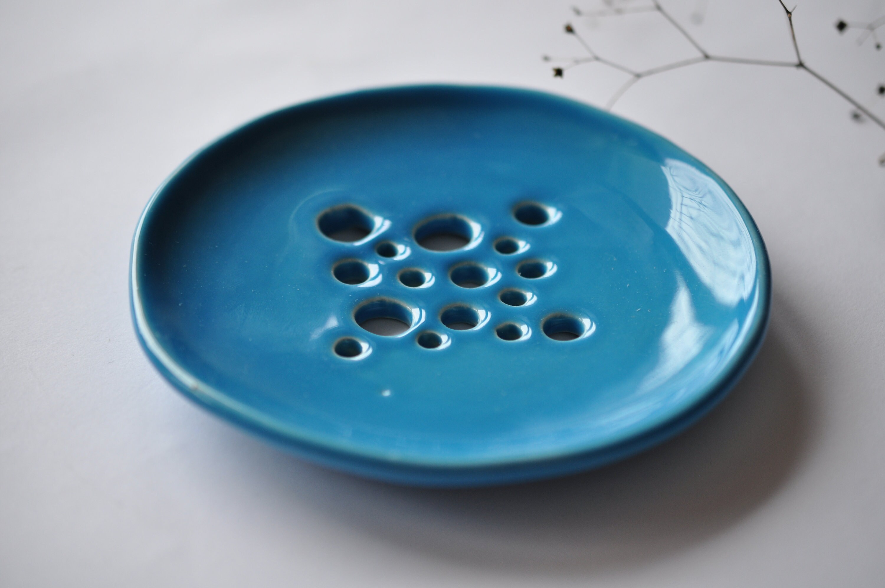 Blue Ceramic soap dish For bathroom with round holes Gift on Etsy