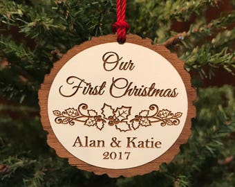 Personalized Christmas Ornament, Our First Christmas Ornament, Custom Wood Christmas Ornament, Our 1st Christmas, Christmas Gift