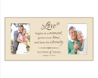 Personalized Wedding Frame, Custom Anniversary Frame, "Love begins in a moment, Grows over time, and lasts for eternity" Great Gift