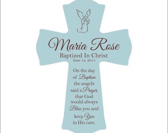 Baptism Gift, Personalized Baptism Cross, "On the day of your baptism the angels said a prayer, that God would always bless you and keep..."