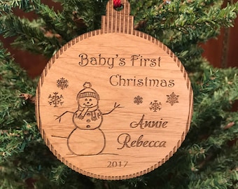 Personalized Baby's First Christmas Ornament, Custom Baby Christmas Ornament, Baby's Name and Date, Wooden Christmas Ornament Gift