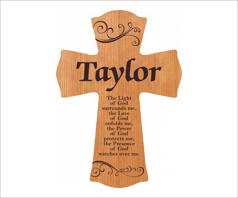 Personalized Baptism Cross, Confirmation Gift, First Holy Communion Wall Cross, The Light of God surrounds me, the Love of God enfolds... image 1