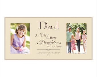 Personalized Dad Photo Frame, "Dad, A son's first hero, a Daughter's first love." Custom Double Picture Frame For Dad, Great Gift for Father