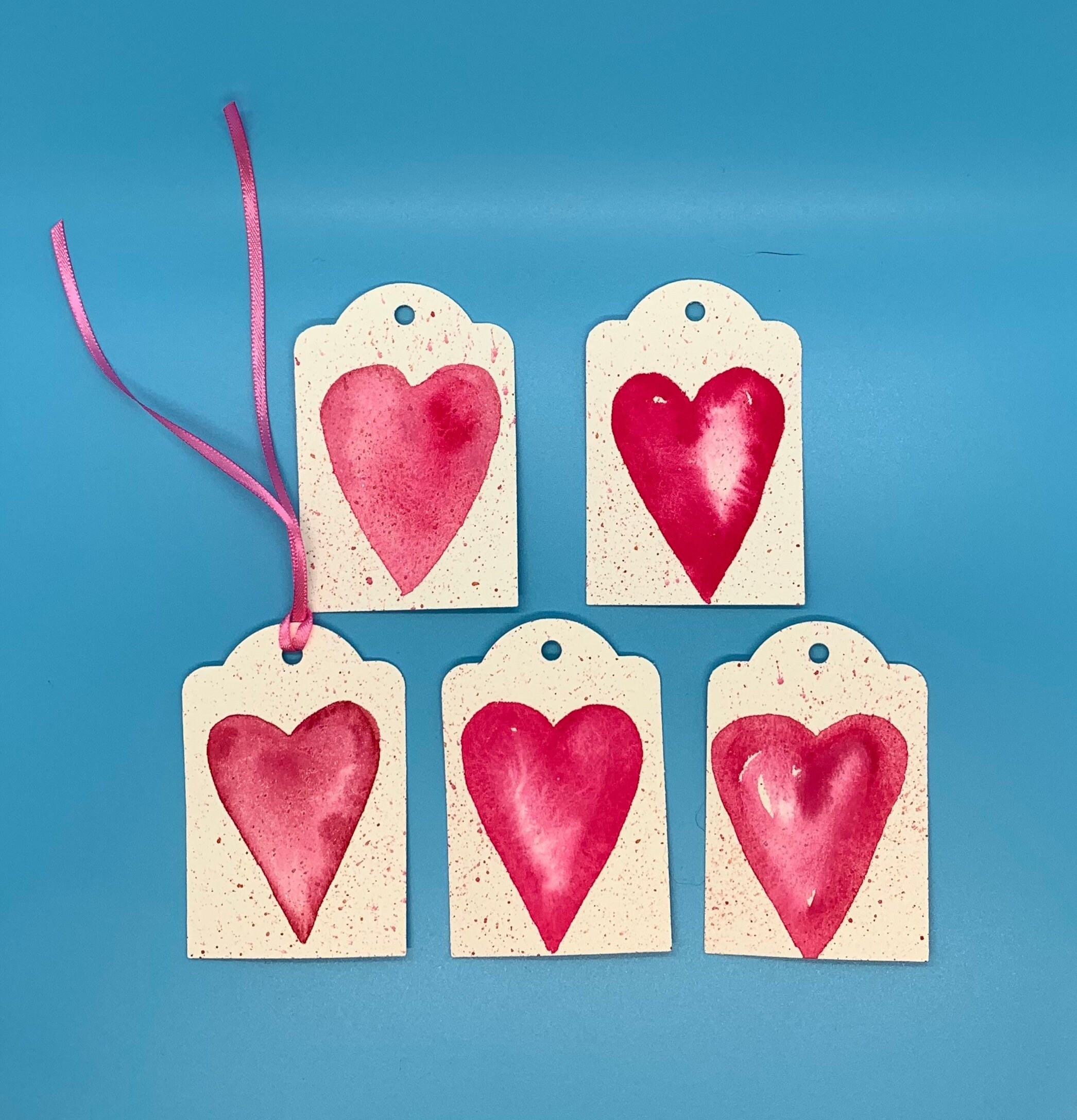 Gift Tag Valentine Package Tie Galentine Original Art Valentine Hand Painted Heart Hanging Heart Happy Heart Colorful Hearts
