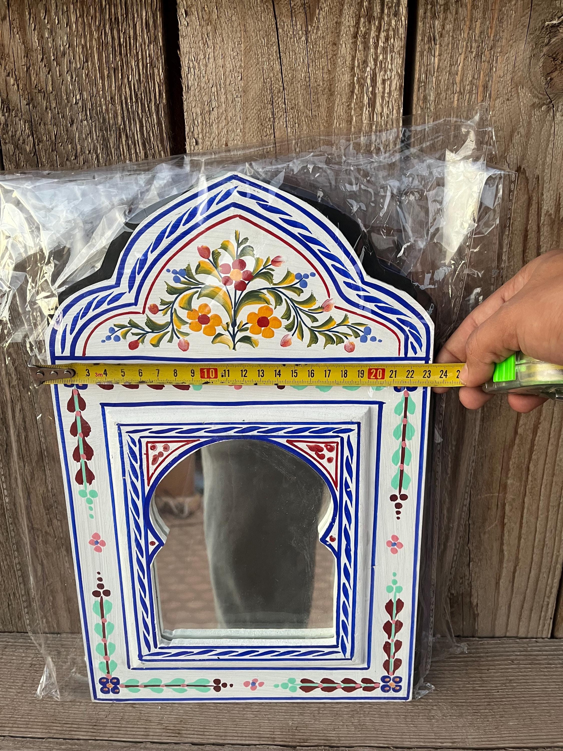 Hand-painted Moroccan Mirror 23x36 Cm Decorative Wooden Wall