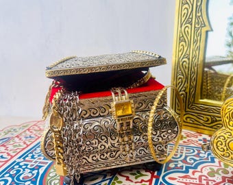 Handcrafted Ornate Silver Jewelry Box with Red Velvet Lining – Vintage-Inspired Decorative Trinket Box”