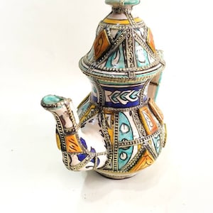 Morocco kettle ceramic, Vintage Moroccan Teapot Earthenware Pot Metal Filigree Decorative Pot Home Decor Gift/