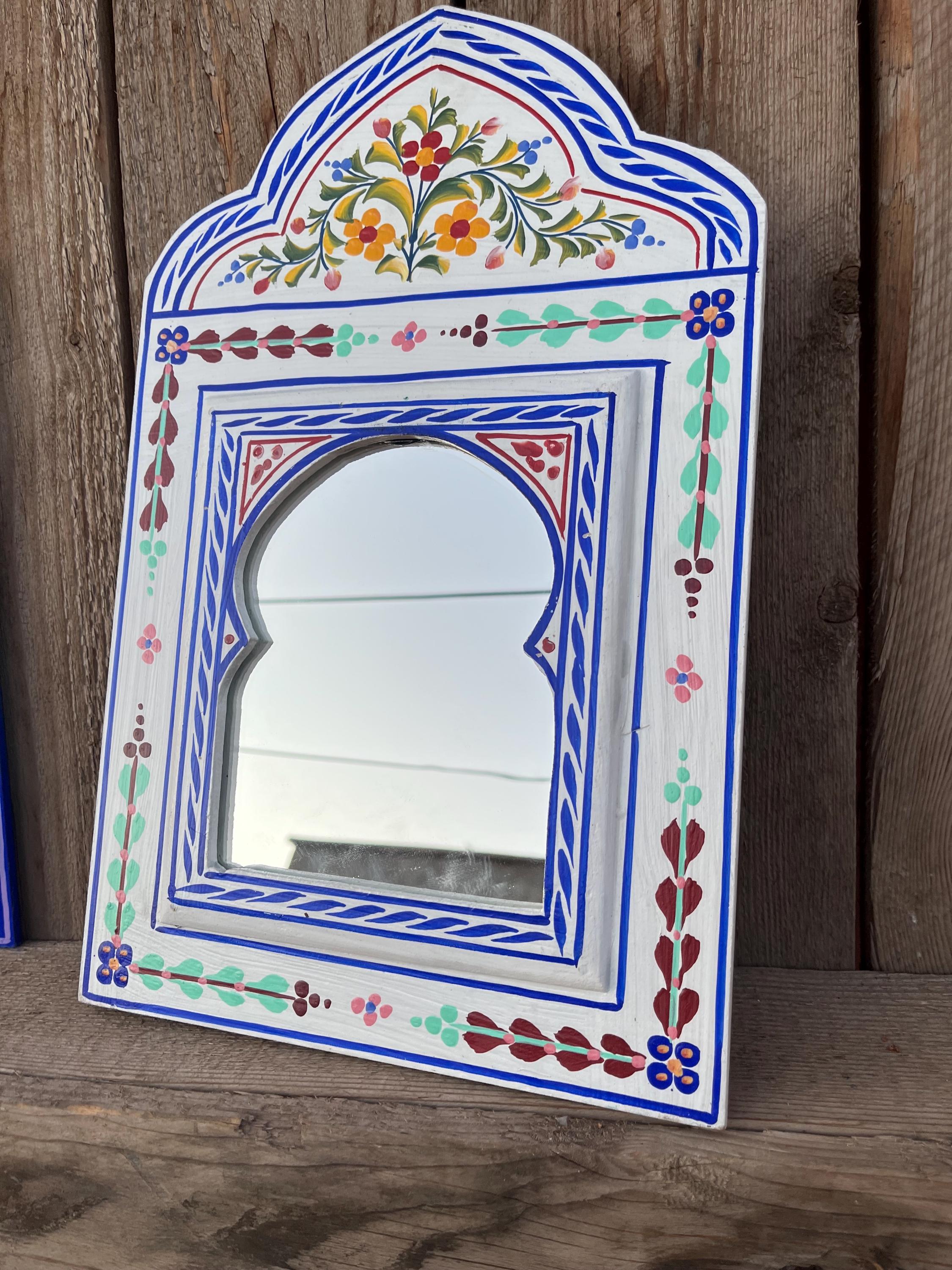 Hand-painted Moroccan Mirror 23x36 Cm Decorative Wooden Wall