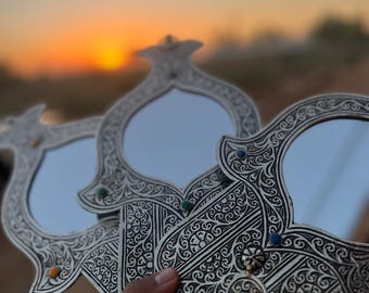 Fatima Hand Mirror with Intricate Moroccan Design, Moroccan Fatima Hand Mirror,Hand-Carved Fatima Hand Mirror * Authentic Moroccan Mirror