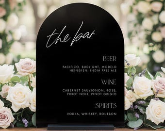 Bar Menu Drink Sign | Minimalist Acrylic Menu Arch Sign | Wedding Menu | Restaurant Menu Sign | Customizable Wedding Menu Sign for Tables