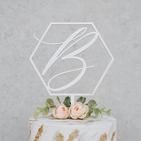 Custom Initial Hexagon Cake Topper Wedding - Laser Cut Cake Topper - Geometric Cake Topper - Monogram Cake Topper - Hexagon Topper