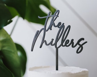 Last Name Wedding Cake Topper | 6" 7" Custom Last Name Topper | Wedding Script Cake Topper | Modern Wedding Topper |Personalized Name Topper