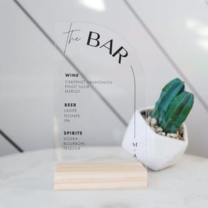 Bar Menu Sign Half Arch Sign with Initials | Personalized Drinks | Custom Acrylic Bar Menu | Wedding TableTop Signs Bar Signs Drink Menu