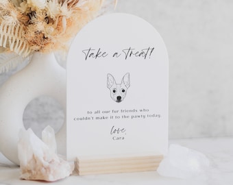 Take A Treat Favors Sign | Pet Wedding Favor Sign | Please Take One Dog or Cat Acrylic Sign | Pet Parents Signs Bar Signs Dog Wedding Favor