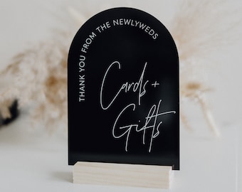 Cards & Gifts Arch Table Sign | Gift and Cards Sign | Modern Script Acrylic Wedding Sign | Favors Signs | Wedding TableTop Signs