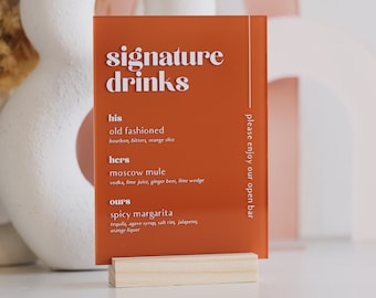 Signature Drink His & Hers Bar Menu Sign | Personalized Drinks | Custom Acrylic Bar Menu | Wedding TableTop Signs Bar Signs Drink Menu