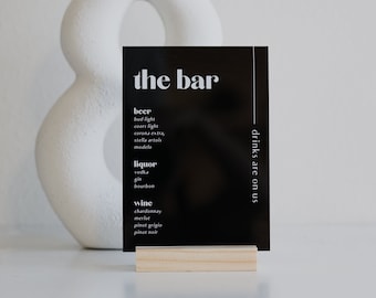 Custom Acrylic Bar Menu Sign, Wedding Bar Menu Sign, Drink Menu Wedding Sign, Modern Minimalist Reception Decor