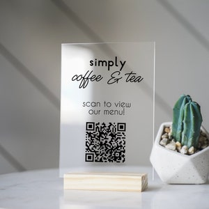 QR Code Acrylic Display Sign with Base - Social Media, Menu, Restaurants, More - Small Business QR Code Sign Multiple Designs - Scan to Pay