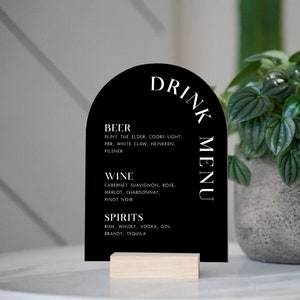 Drinks Menu Bar Menu Sign | Personalized Drinks | Custom Acrylic Bar Menu | Wedding TableTop Signs Bar Signs Drink Menu