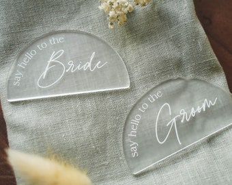 Frosted Bride Groom Arch Table Placement Setting Signs - Bride and Groom Table Setting - Wedding Decor - Bride Groom Placecard