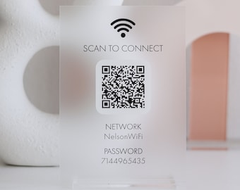 Custom Acrylic WiFi Sign 5x7, QR Code WiFi Password Sign, Modern Minimalist Home Decor, Business Guest WiFi Display Sign