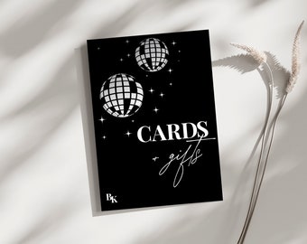 Cards & Gifts Disco Ball Table Sign | Gift and Cards Sign | Modern Script Acrylic Wedding Sign | Favors Signs | Wedding TableTop Signs