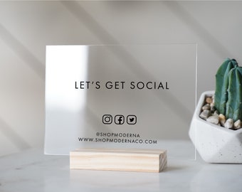 Social Media Acrylic Sign Black Text Let's Get Social Acrylic Signs - Business Acrylic Signs - Custom Acrylic Signs for Businesses - Hashtag