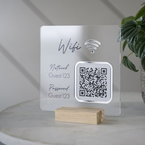 Wifi QR Code with Base - Wifi Sign - Scan for Wifi - Custom 5"x5" WiFi Sign for Guests - Custom Sign
