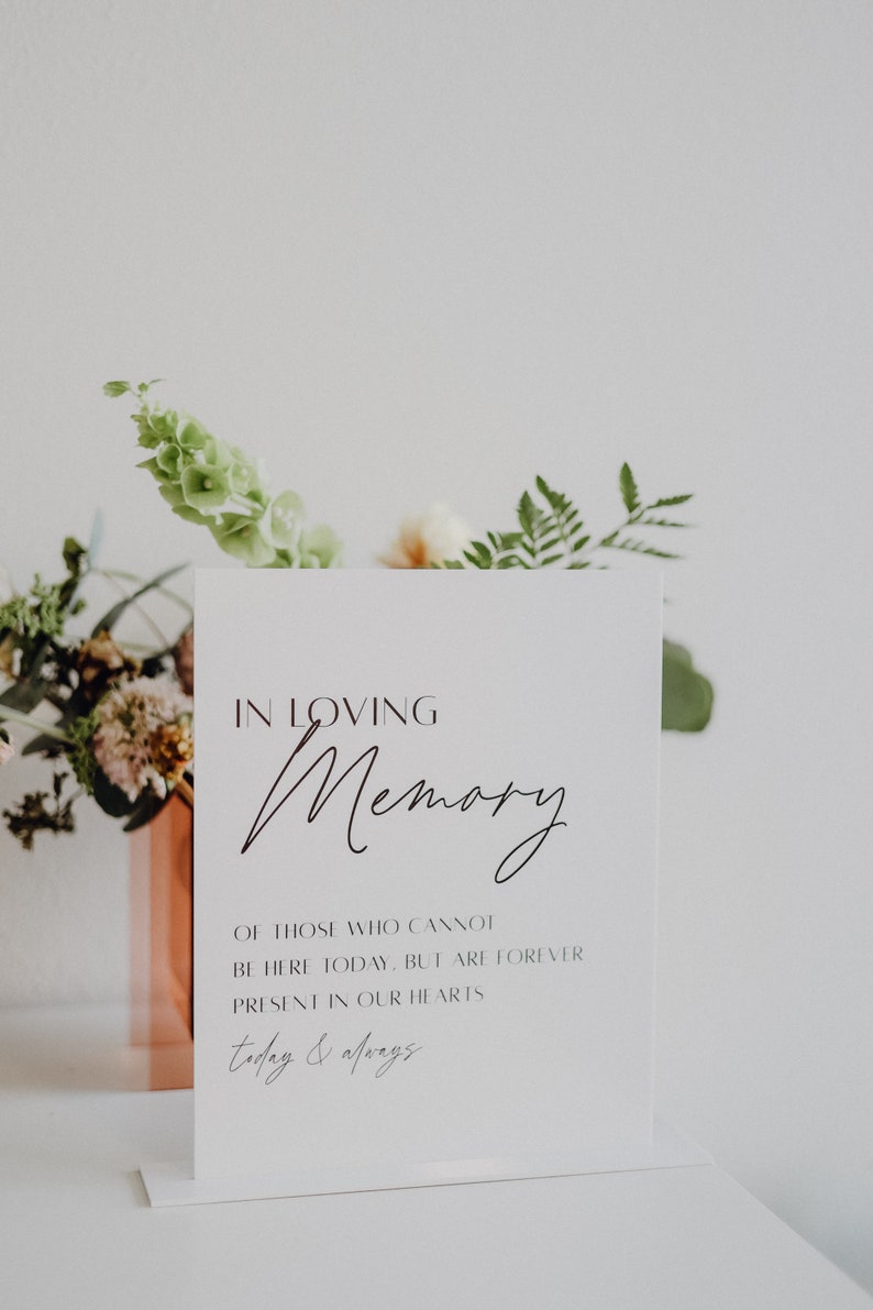 In Loving Memory Table Sign In Memory Wedding Sign Modern Script Acrylic Wedding Sign Hashtag Signs Wedding TableTop Signs image 4