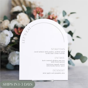 Let's Eat Menu Sign | Enseigne minimaliste en forme d'arche de menu en acrylique | Menu de mariage | Panneau de menu de restaurant | Enseigne de menu de mariage personnalisable pour table