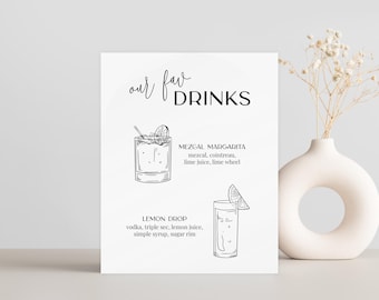 Custom Signature Drinks Acrylic  Sign, Wedding Cocktail Menu Sign, Modern Minimalist Bar Menu, Wedding Reception Decor