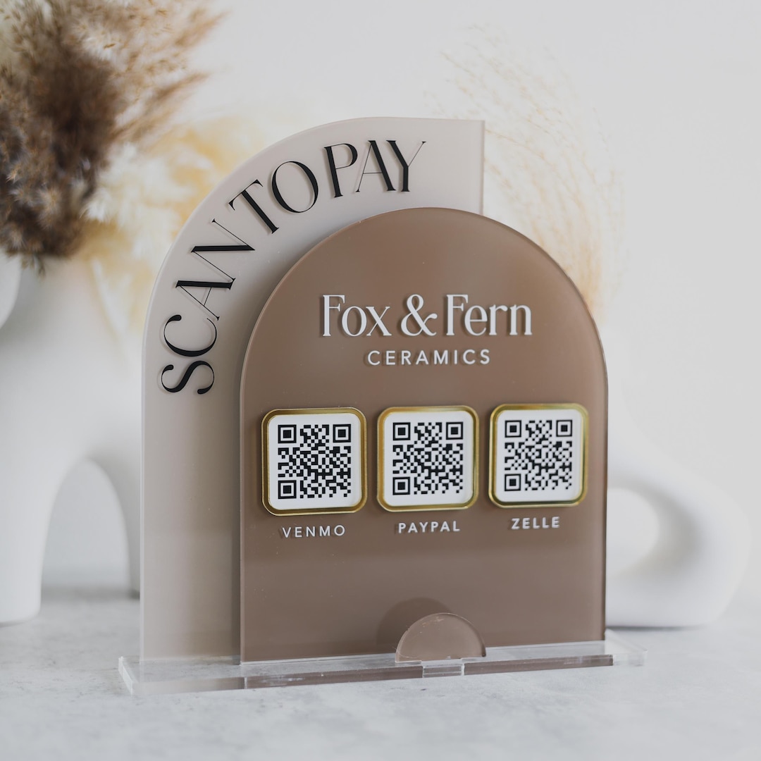 Double Arch QR Code Acrylic Sign With Business Card Holder - Social ...