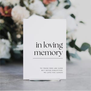 May include: White card with black text that reads "in loving memory" and "To those who are gone but never forgotten. We love you always."