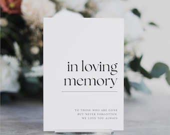 May include: White card with black text that reads "in loving memory" and "To those who are gone but never forgotten. We love you always."