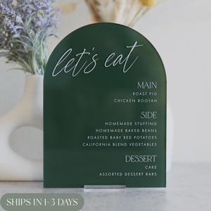 Plaque de menu de mariage | Enseigne minimaliste en forme d'arche de menu en acrylique | Menu de mariage | Panneau de menu de restaurant | Enseigne de menu de mariage personnalisable pour table