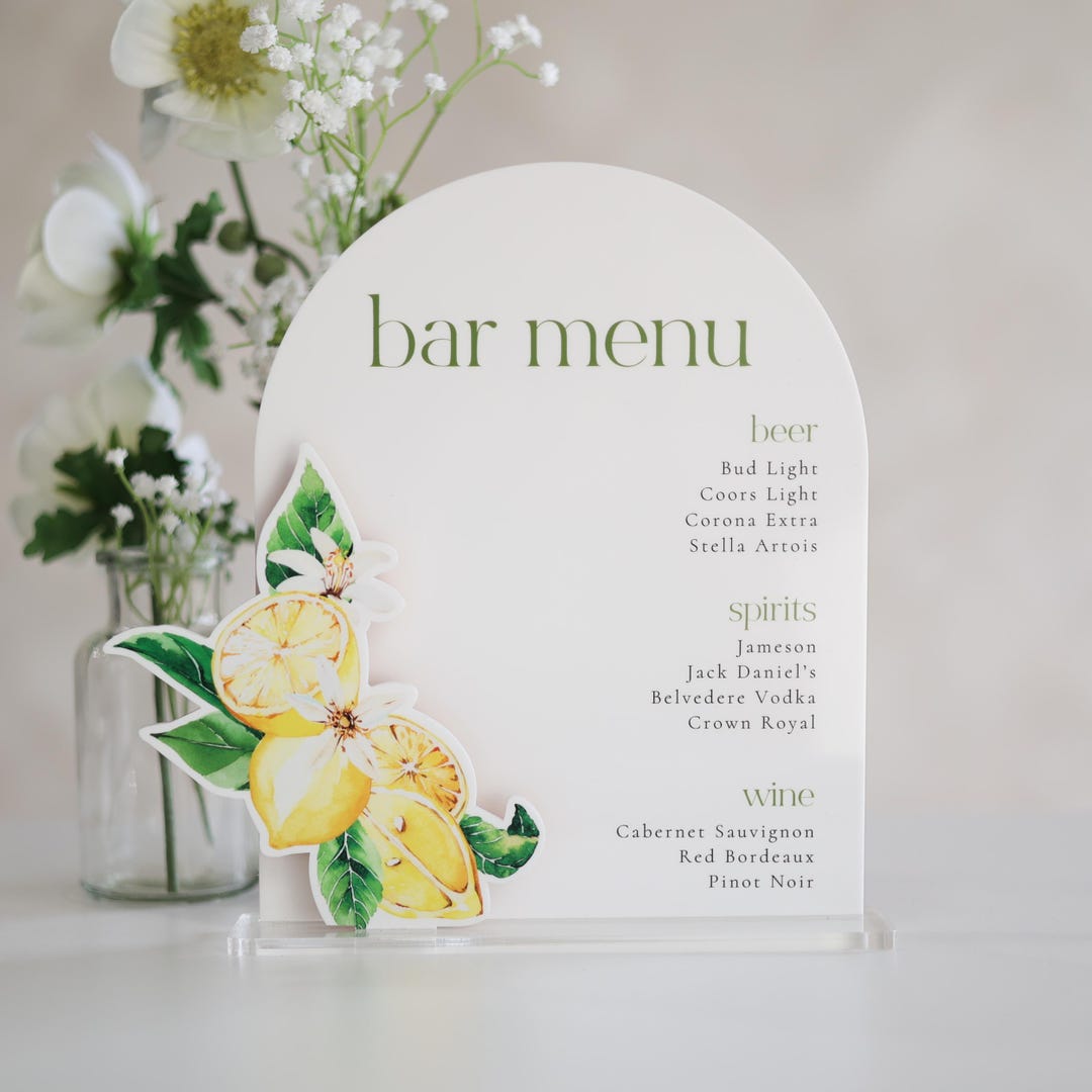 Reception Menu Sign Custom Acrylic Bar Menu Sign, Wedding Bar Menu Sign, Drink Menu Wedding ...