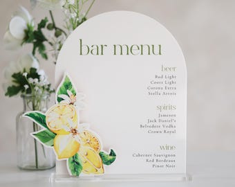 Custom Acrylic Bar Menu Sign, Wedding Bar Menu Sign, Drink Menu Wedding Sign, Modern Minimalist Reception Decor