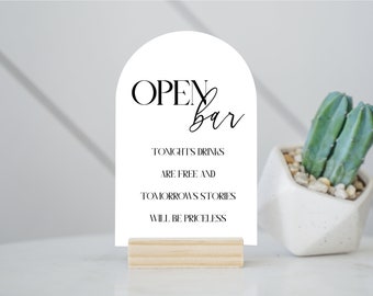 Open Bar Sign Drinks Are On Us | Personalized Drinks | Custom Acrylic Bar Menu | Wedding TableTop Signs Bar Signs Drink Menu