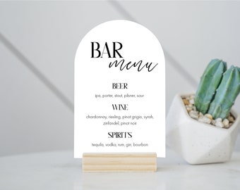 Bar Drink Menu Sign | Personalized Drinks | Custom Acrylic Bar Menu | Wedding TableTop Signs Bar Signs Drink Menu