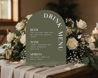 Drinks Menu Bar Menu Sign | Personalized Drinks | Custom Acrylic Bar Menu | Wedding TableTop Signs Bar Signs Drink Menu