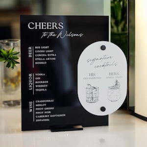 Double Layered Bar Menu Sign | Personalized Drinks | Custom Acrylic Bar Menu | Wedding TableTop Signs Bar Signs Drink Menu Luxury Wedding