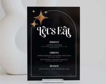 Let's Eat Menu Sign | Enseigne minimaliste en forme d'arche de menu en acrylique | Menu de mariage | Panneau de menu de restaurant | Enseigne de menu de mariage personnalisable pour table