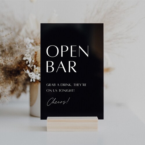 Open Bar Sign Drinks Are on Us Sign Custom Acrylic Bar Etsy