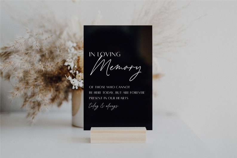 In Loving Memory Table Sign In Memory Wedding Sign Modern Script Acrylic Wedding Sign Hashtag Signs Wedding TableTop Signs image 3