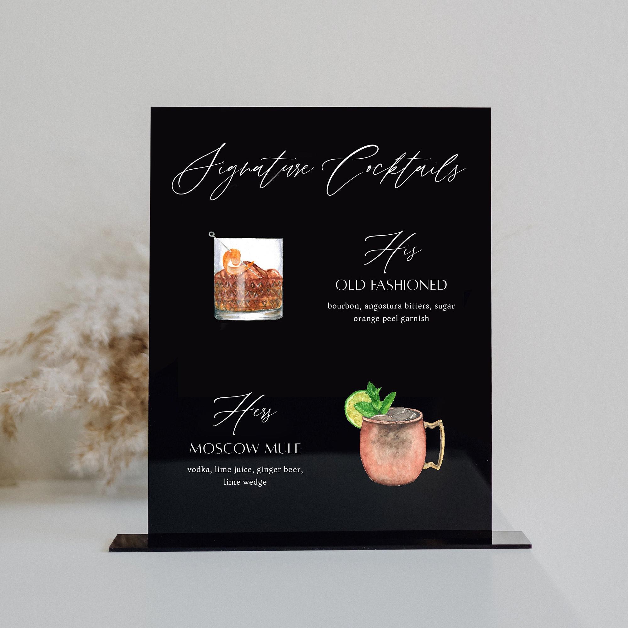 Custom Signature Drinks Acrylic Sign, Wedding Cocktail Menu Sign ...