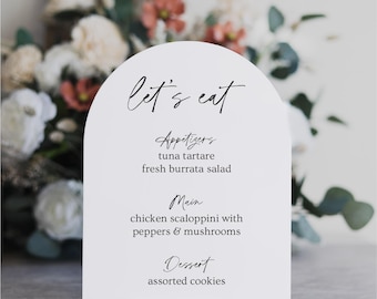Wedding Menu Sign | Minimalist Acrylic Menu Arch Sign | Wedding Menu | Restaurant Menu Sign | Customizable Wedding Menu Sign for Tables