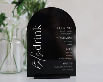Let&#39;s Drink Bar Menu Sign | Personalized Drinks | Custom Acrylic Bar Menu | Wedding TableTop Signs Bar Signs Drink Menu