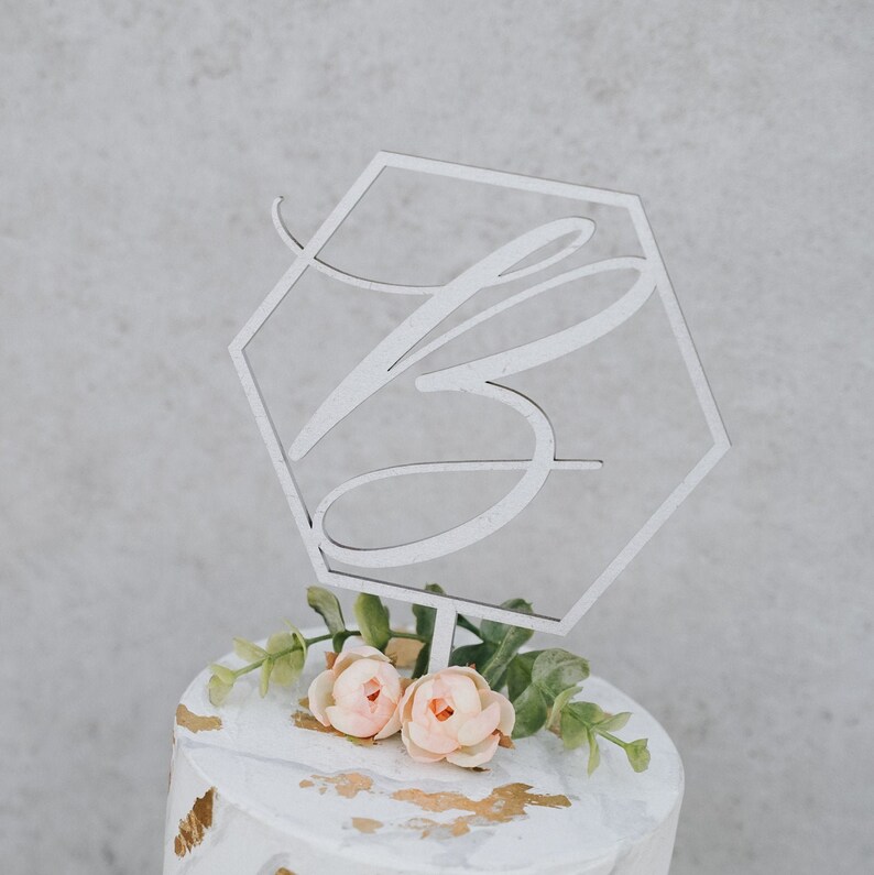 Custom Initial Hexagon Cake Topper Wedding Laser Cut Cake Etsy
