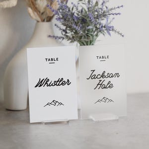 Mountain Ski Resort Acrylic Table Numbers - Ski Resort Table Numbers - Outdoors Wedding Table Numbers Acrylic - Snowboard Wedding Theme -
